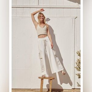 Free People High Rise White Playoff Wide-Legs Drawstring Cargo Movement Pants